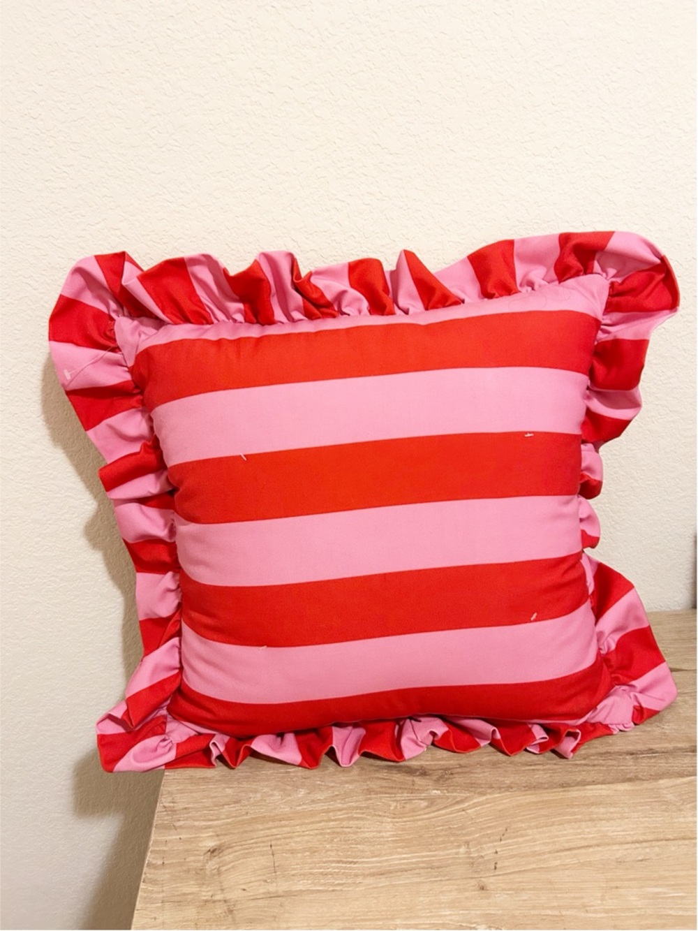 New Maeve by Anthropologie Striped Ruffle Indoor/Outdoor Pillow Pink - Picture 2 of 3